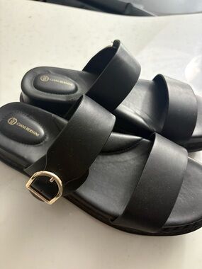 Giani Bernini Black Slide Sandals with Gold Buckle